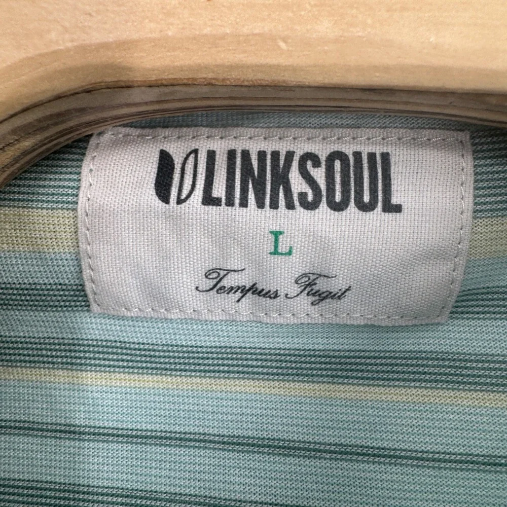 Linksoul Striped‎ Polo Shirt Mens Size Large Short Sleeve Golf Casual Green - Picture 6 of 10
